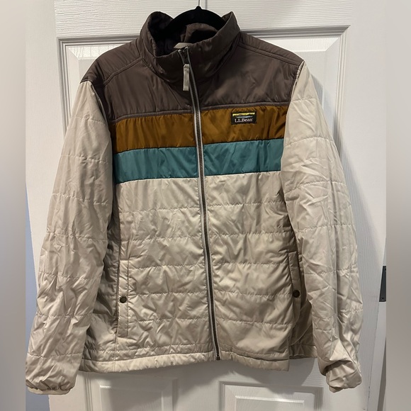 L.L.Bean Women’s 1X Plus Quilted Puffer Jacket Colorblock Brown Tan Teal - Picture 1 of 3